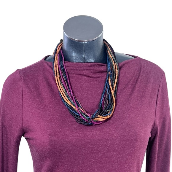 VTG Multi Strand Seed Beaded Multi Colored Boho Necklace - Picture 15 of 15